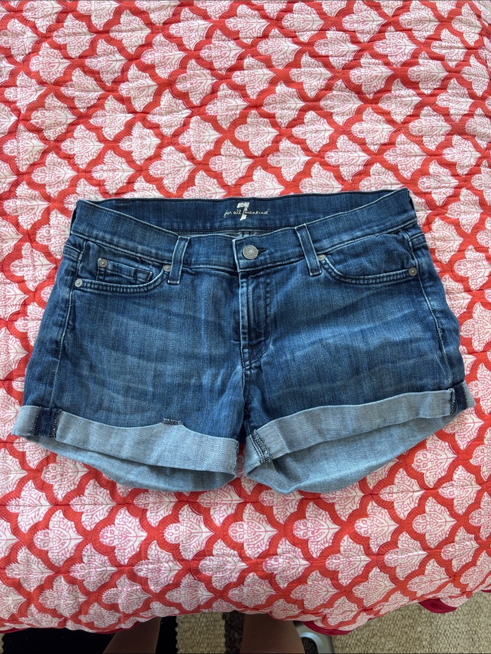 7 For All Mankind Medium Blue Rolled Cuff Denim Shorts